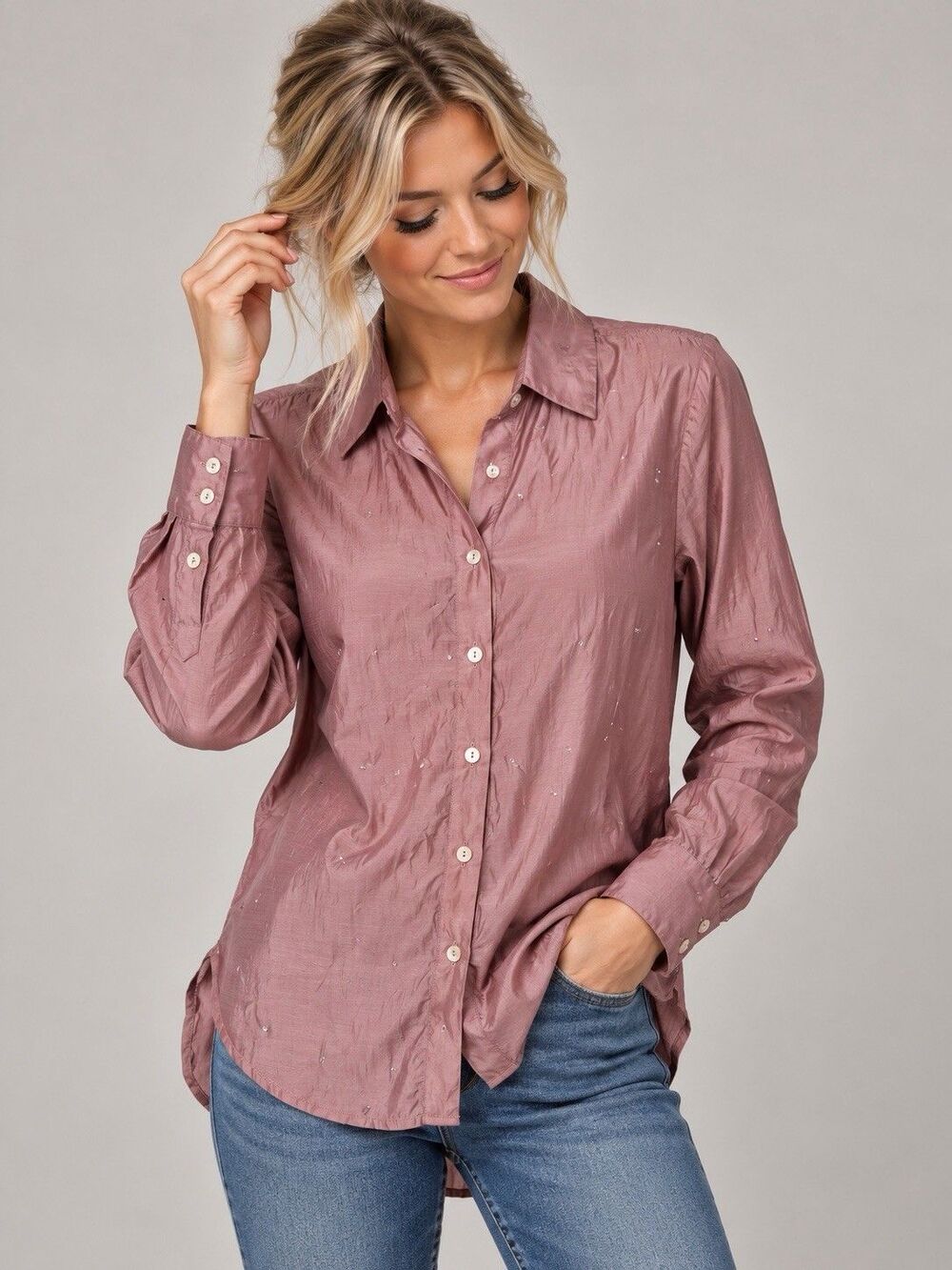 Bailey/44 Pink Embellished Button Down Shirt XS NWT Rhinestone Blouse
